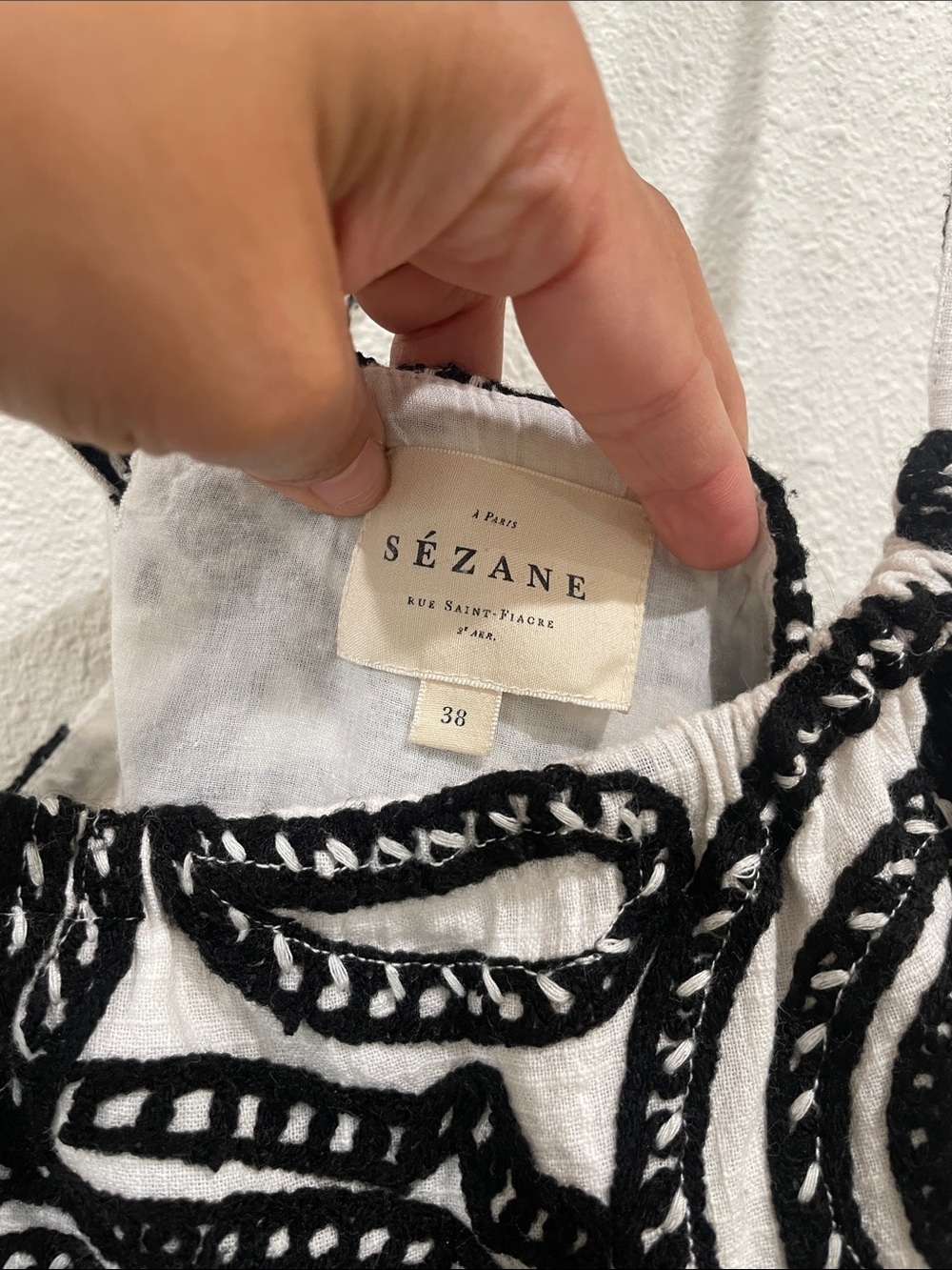 Sézane Anaka Dress Black & Cream Embroidered Print Tiered Maxi Dress 36 - Picture 9 of 14